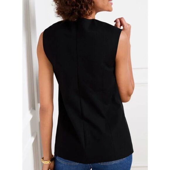 NWOT Talbots Textured Vest Sz. 10P Black Gold Buttons Sleeveless Long - Picture 3 of 12